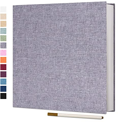 Vienrose Selbstklebende Fotoalbum 10x15 Einkleben und zum Selbstgestalten Groß Leinen Photoalbum mit 60 weißen Seiten, Hochzeit Jahrestag Geburtstag Geschenke mit Einem Kugelschreiber, 33x32cm, Grau