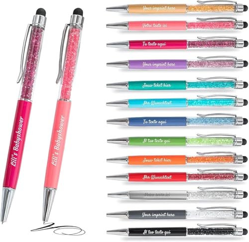 Jolis Papiers Personalisierter metallischer 2-in-1-Kugelschreiber mit Ihrem hochwertigen personalisierten Text mit integrierten Kristallen (12 Farben verfügbar) (Koralle/Fuchsie, 6/6)