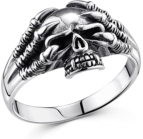 Materia Herrenring Totenkopf antik - Gothic Ring 925 Silber breit SR-53-57