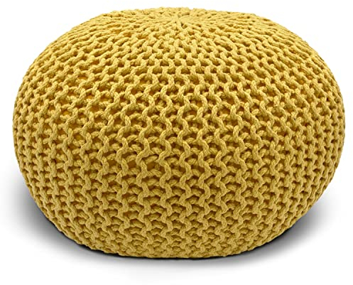 casamia Pouf Ø 55 o. 45 cm Strickhocker Sitzpouf Bodenkissen Premium Outdoor nachhaltig Größe ø 55 cm, Farbe gelb - Freesia