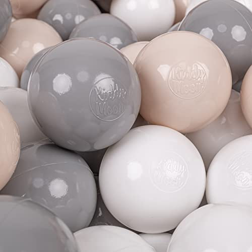 KiddyMoon 50 Bälle/7Cm Kinder Bälle Spielbälle Für Bällebad Baby Einfarbige Plastikbälle Made In EU, Pastellbeige/Grau/Weiß