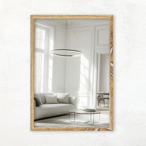 CLAMARO Vision Wandspiegel 70x90 cm Eiche Altholz mit Rahmen, 300+ Größen wählbar, Echtglas-Spiegel im Hoch- & Querformat montierbar - handgefertigt in Deutschland