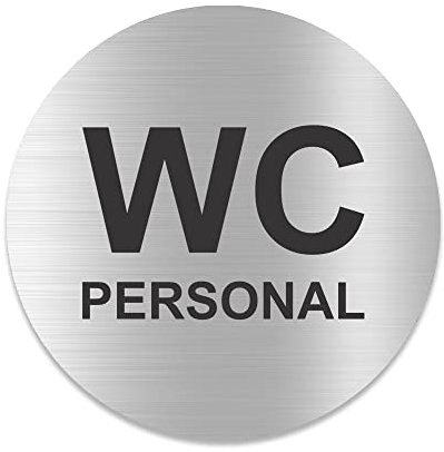 Blacked LaserTEC Leitsysteme - Acryl Schild - Rund 10 cm Durchmesser - Selbstklebend - Silber gebürstet - Metall-Optik - UV beständig - Für Innen und Außen (WC Personal)