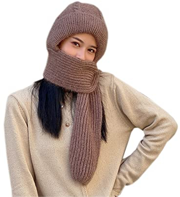 Winter Warm Elastisch Weich Ohrenschutz Strickschal Mütze Fleece Gefüttert Beanie Mütze, H01-Khaki, Medium