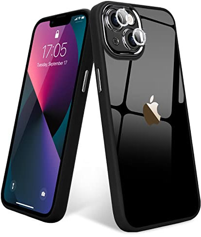 L-FADNUT for iPhone 13 Case Clear with Camera Lens Protector Bling Glitter Plating Military Grade Shockproof for Girls Women Hard Back Frosted Bumper Hybrid Protective Phone Case for iPhone 13 Black