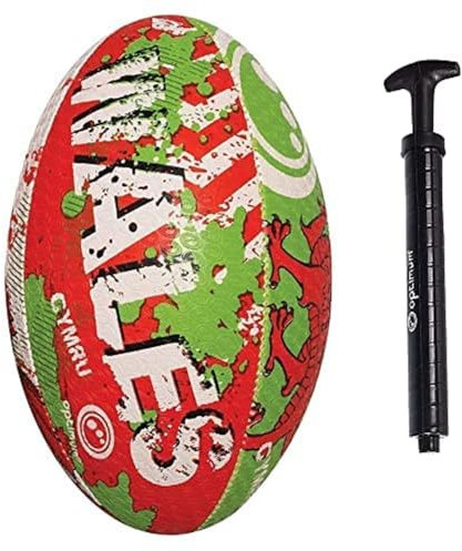 Optimum Nation Rugbyball – Wales – Größe 5 – mit Pumpe