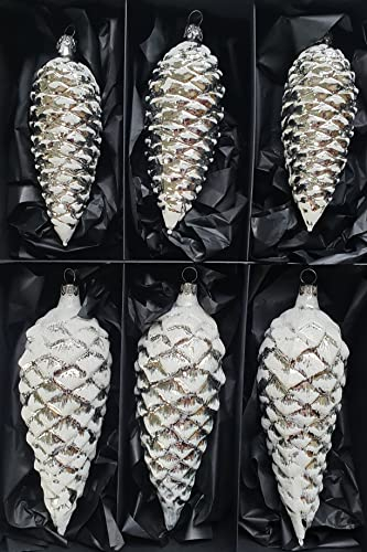 Thüringer Christbaumschmuck Exclusiv Silber Zapfen 12+16cm Handarbeit Germany 6er Set