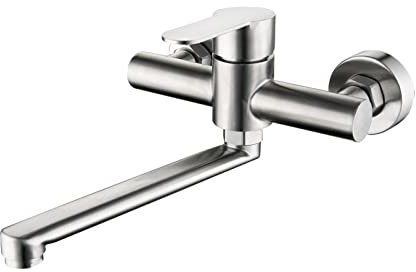 Wasserhahn Küche Wandmontage 360° drehbar – Edelstahl Wandarmatur mit Schwenkarm 25 cm, Mischbatterie für Spüle, Badezimmer, Ausgussbecken, Wohnmobil