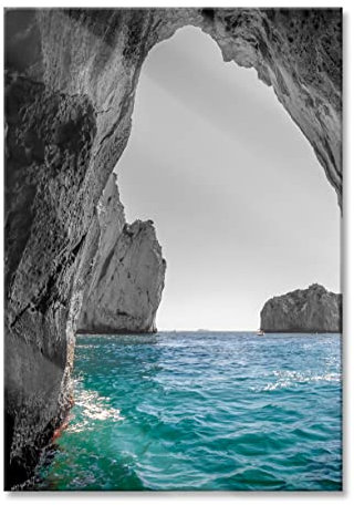 Pixxprint Glasbild, Wandbild aus Echtglas, Felsenbucht im Meer schwarz/weiß, 60x80 cm, inkl. Aufhängung und Abstandshalter