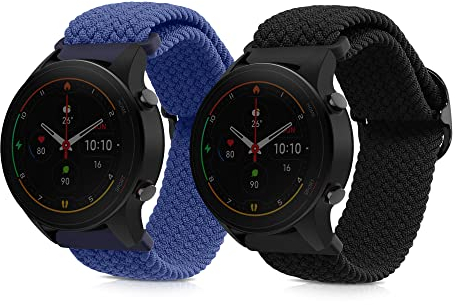kwmobile 2X Sportarmband kompatibel mit Xiaomi Mi Watch Color Sport / S1 Active Armband - Sport Ersatzarmband Set aus Nylon für Fitnesstracker - Schwarz Dunkelblau