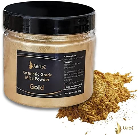 Epoxidharz Farbe Metallic Gold 50g Jar, AArtsZ Mica Powder Pulver, Farbpigmente, Perlglanz Natürliches kosmetisches Pigmentpulver für Lipgloss, Nagellack, Make-up, Seifenfarbe, Badebomben
