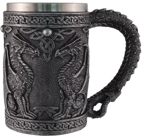 VOGLER Joh. Vogler GmbH Großer Drachenkrug metallfarben, aus Kunststein, von Hand bemalt,Edelstahleinsatz entnehmbar, Volumen: 600 ml