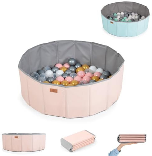 Moni Bällebad faltbar mit 90 Spielbälle 7 cm Durchmesser, Schutzrand, Kinderpool rosa