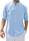 siiteelon Hemd Herren Leinenhemd Freizeithemd Blau Casual Leinen Bluse Langarm Regular Fit Western Hemden Baumwolle Langarmhemd Herbst,XL