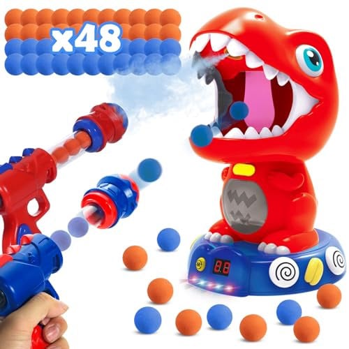 Wrymish Movable Dinosaur Shooting Toys for Kids 4 5 6 7 8, Electronic Shooting Target Game with 2 Pump Guns 48 Foam Balls, Jurassic Children Toy with Sound Score Recorder for Boys & Girls Gift