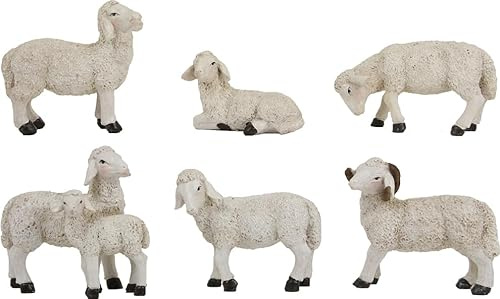 FADEDA 6X Schafe mit Widder/Höhe:8 cm/handbemalt/detailgetreue Krippen Figuren - Weihnachten Tisch Dekoration Krippe Zubehör
