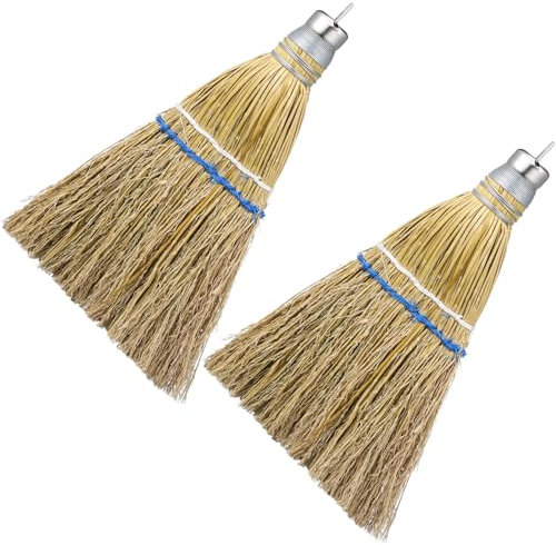 Suclain 2 Pcs 12 Inch Corn Whisk Broom Mini Corn Broom with Metal Hanger Halloween Short Handle Hand Broom for Multi Surface Sweeping Small Hand Broom Brush for Outdoor Car Porch Debris Dust Dirt