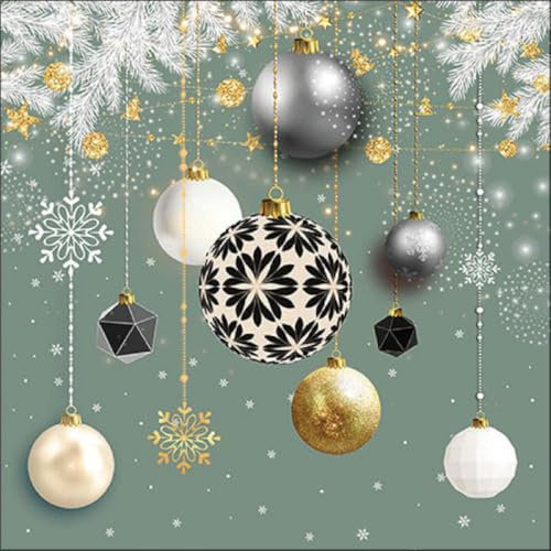Ambiente 20 Stück Weihnachtskugeln Salbei Papierservietten Tischdekorationen Weihnachten Festlich Traditionell 33 cm x 33 cm 3-lagig
