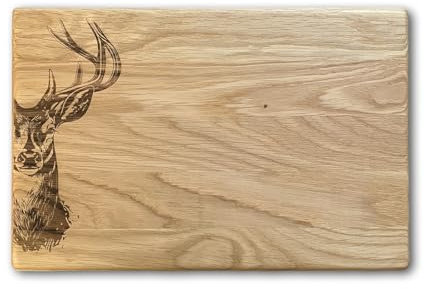 Frühstücksbrett Hirsch Aus Eiche Vesperbrett Holzbrett Für Camping Frühstück Geschenk (25 x 18 cm - Hirsch)