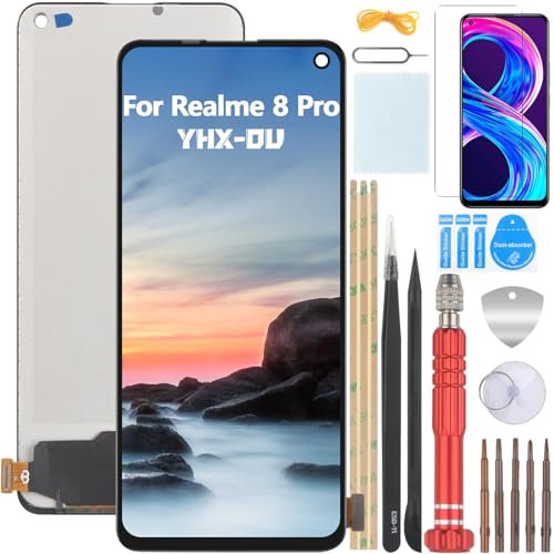 YHX-OU Para Realme 8 Pro Pantalla Reemplazo para Realme 8 Pro RMX3081 Pantalla Táctil LCD Digitalizador de Repuesto Asamblea con Herramientas de Reparación (Negro)