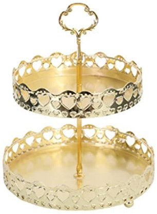 Obst Etagere 2 Etagen Gold Serviertablett Runde Servierplatte Multifunktionaler Dekorative Tablett für Snacks, Nüsse, Süßigkeiten, Desserts, Tischdekoration (Ausgehöhltes