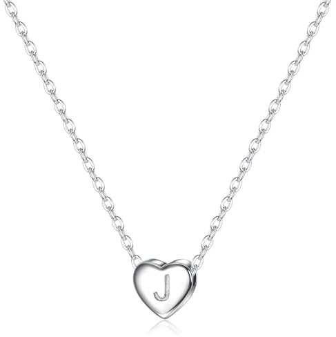CASSIECA Damen Buchstaben Kette Silber Herz Halskette Mädchen Silber 925 Halskette Buchstabe J Halskette Mädchen Personalisiere Geburtstags Geschenk für Frauen Mädchen Mama (mit Box)