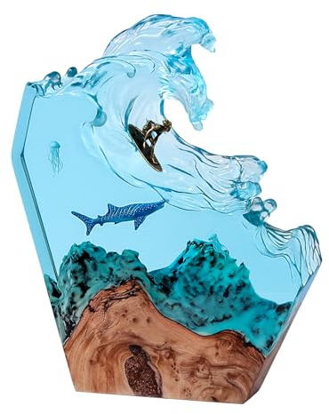 Harz Ozean Nachtlicht, Wal Surfen LED Tischlampe Ornamente Harz Holz Licht USB Aufladen Harz Holz Licht mit 3 Einstellbaren Helligkeitsstufen für Dekoration, Festival (Klein)