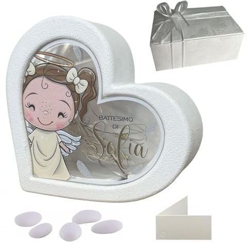 Regalami.Shop Bomboniera Lampada Angioletta Personalizzabile cm 9,5x10 Completa di Scatola, Confetti. Nastro e Bigliettino Personalizzato (Angioletta)