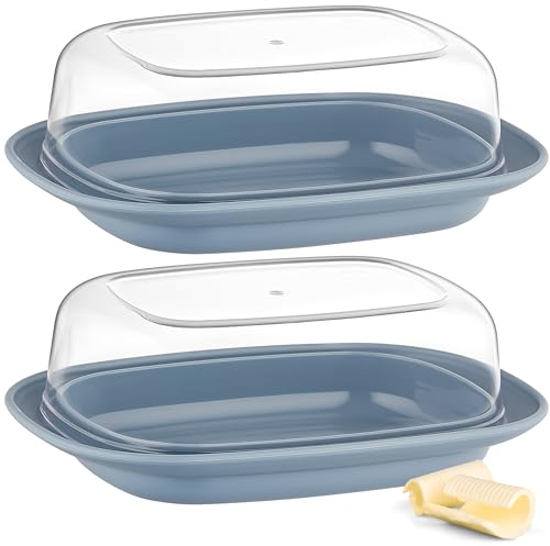 uandu Butterdose mit Deckel Kunststoff, Butterschale mit Deckel, Butterdose spülmaschinenfest, Butterbox, Butterbehälter, Butter dish, Butter Box Dose, Butterdosen - Blau x2