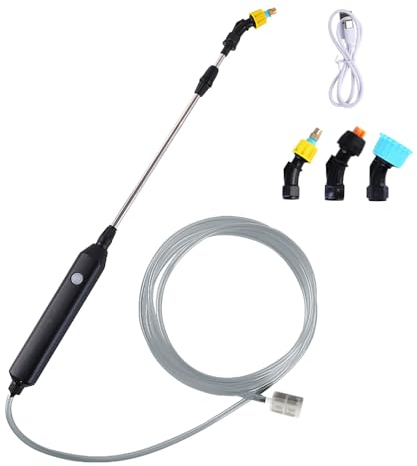 Bekasa Spruzzatore Elettrico per Piante, Spruzzatore A Pressione con Tubo da 5 m, 3 ugelli Ricaricabile Elettrico Pistola a Spruzzo Giardino Portatile per Giardino, Regalo per la Festa del papà