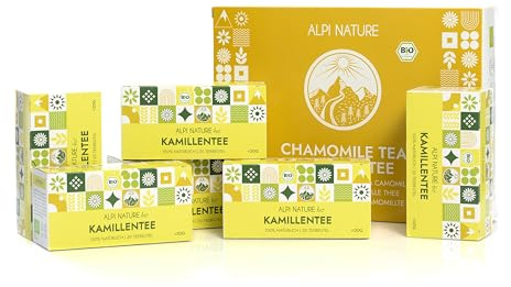 Alpi Nature Camomilla Tisana BIO, 120 Bustine di Tè Camomilla, 120g, Confezione da 6 x 20 Bustine da 1g