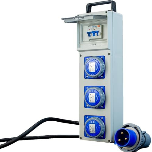 ELETTROWATT - Quadro Elettrico di Distribuzione Industriale da Cantiere ASC 9KW 32A, per Generatori - Spina 32A Monofase, 3 Prese Industriali IP67 16A con Differenziale da 40A e Magnetotermico da 16A