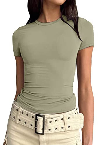 Damen Y2K Crop Top - Einfarbig Basic Tunika Bluse Bedrucken Rundhalsausschnitt Weiß Oberteile Baumwolle Elegant Bluse Kurzarm Obst Muster Baumwolle Casual Damen Baumwolle Basic Blusen T-Shirts