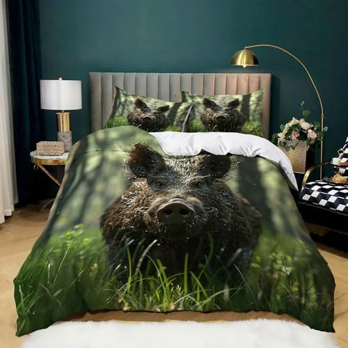 CozyRest Drucken Bettwäsche Set 135x200 cm 3teilig mit Reißverschluss Weiche Schlafkomfort Bettbezug Wildschwein Kinderbettwäsche mit Kissenbezug 80x80 cm, Einzelbett