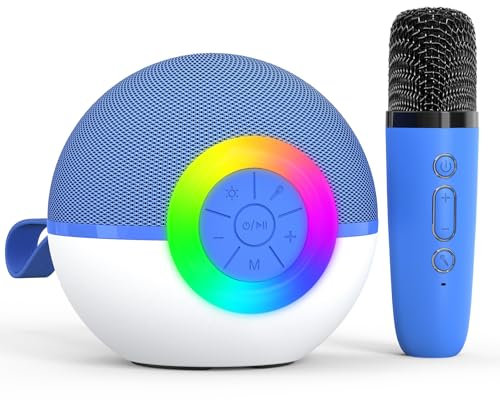 Micro Karaoke Enfant avec Microphone, Jouet pour Filles et garçons de 3 à 12 Ans 5 Effets sonores Magiques et lumières LED, dée Cadeau d'anniversaire ou de Noël pour Enfants (Blue-1 Mic)