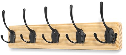 ZUIMENG Porte Manteau Mural Bois, Patere Murale avec 5 Crochets, Porte Manteaux pour Chambre Salle de Bain Cuisine (Couleur du Bois)