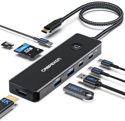 USB C HUB, 8-in-1 USB C HDMI HUB mit 2*USB-A 3.0, 2*USB-C 3.0-Daten Port, 4K HDMI, PD 100W, SD/TF, Kartenleser, USB C Docking Station für MacBook Air/Pro, iPad, Galaxy S24, Windows, Switch (Schwarz)