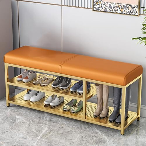 Schuhbank mit Sitzfläche Metallrahmen mit Starker Tragfähigkeit Weiches Kissen Sitzbank für Porch, Wohnzimmer, Schlafzimmer, Badezimmer(Gold,100 * 32 * 45cm)