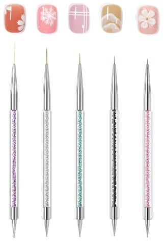 5pcs Thin Nail Art Liner Brushes, Function Nail Brush for Dotting Drawing, Double Ended Dotting Tools Set for DIY Nail Art Designs