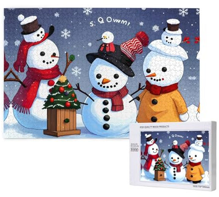 Q-Version Schneemann-Puzzle, 1000 Teile für Puzzle, Holzpuzzle für Familie, Freunde, Heimdekoration, Wandkunst, 75 x 50 cm