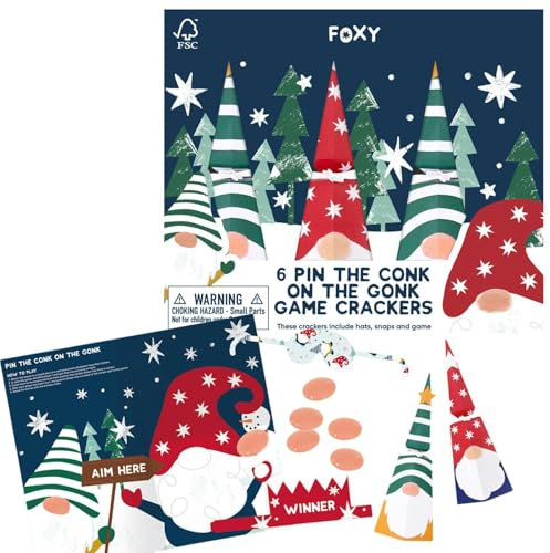 Celebration Crackers Foxy Pin the Conk on the Gonk Familienspiel Knallbonbons – 15,2 x 21,6 cm – FSC-zertifiziert, recycelbare Verpackung, einzigartiges stehendes Design