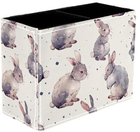 VAPOKF Pot à crayons lapins pour bureau, 2 compartiments, pot à crayons, pinceaux de maquillage, organisateur de fournitures de bureau pour la maison et le bureau