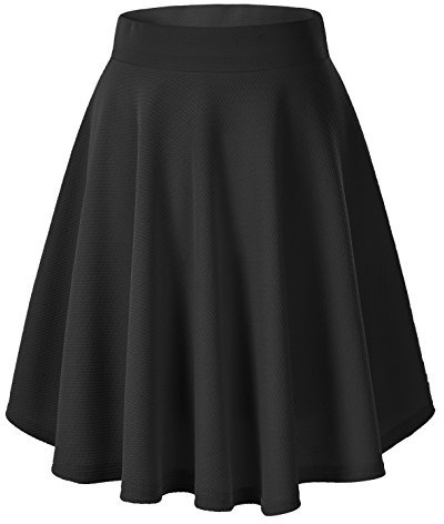 Damen Elegante Elastische Taille Ausgestellte A-Linie Midi Rock Basic Uniform Plissee Skater Röcke(M, Schwarz)