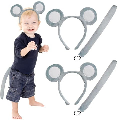 TUONYIS 4 Pièces Bandeaux avec Oreilles Souris Oreilles de Souris Ensemble de Déguisement de Souris Ensemble Costume Animal Serre Tete Souris Queue Bandeau Oreilles pour Adulte Enfants Fête