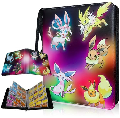 REDORELA Trading-Card-Binder 900 Pockets for Pokemon-Folder-9-Pocket with Zipper Toploading Transparent Waterproof Sleeves for Sports & Game Cards (Adorable 7-Character 900 Pockets)