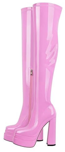 blingqueen Stivali sopra il ginocchio elasticizzati da donna con plateau tacco a blocco, Colore: rosa., 45 EU