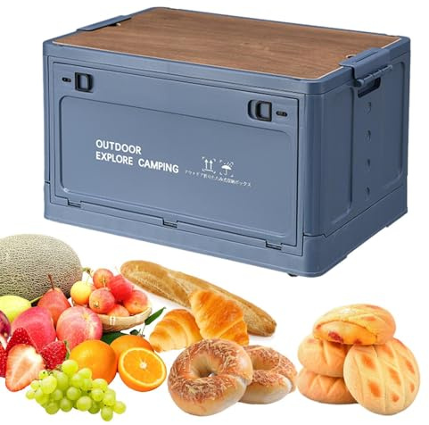 Fruusv Storage Bins, Camping Portable Box, Wooden Lid Garage Organizer, Foldable Outdoor Zipper Folding, Stackable Container For Garden Tools Accessories, 1x