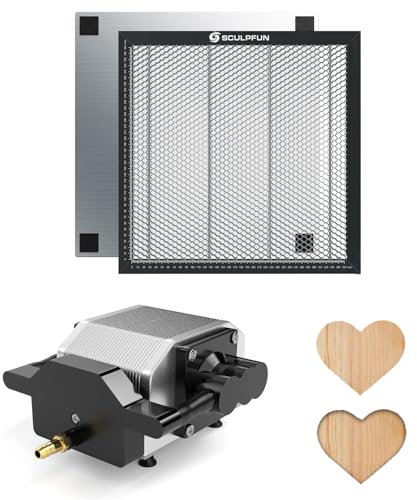 SCULPFUN Air Assist Honeycomb Plate Set 360x360mm, Bomba de Aire 30L/Min Air Pump for S10 S9 Pro Laser Engraver, velocidad ajustable para un corte más limpio y suave de los bordes del objeto