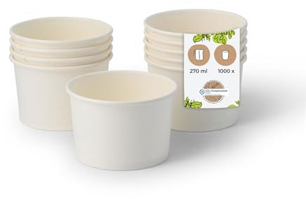 BIOZOYG Pots à Glace en Carton 1000 Pièces 200 ml / 8 oz Blanc Pot de Glace Jetables Enduites Bols Coupes à Dessert Gobelets à Glace en Papier à Snacks Gobelets à Crème Yaourt Glacé pour Glacier