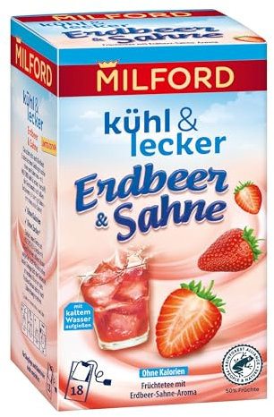 MILFORD kühl & lecker Erdbeer-Sahne | Früchtetee mit Erdbeer-Sahne-Aroma | 18 Teebeutel